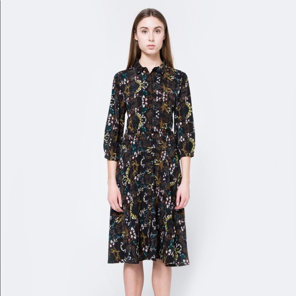 Farrow button down dark floral dress